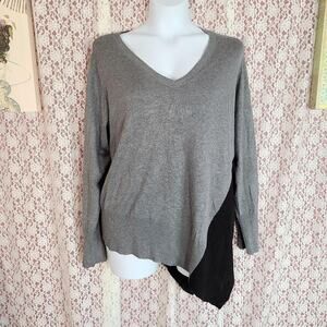 Peyton primrose grey black asymmetrical knit oversized v neck sweater  Size 1x